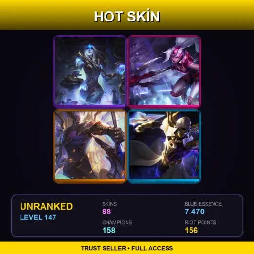 VN | Cosmic Queen Ashe | Challenger Nidalee | Victorious Aatrox | Cosmic Reaver Kassadin | 98 Skin | 158 Champ | Lv147