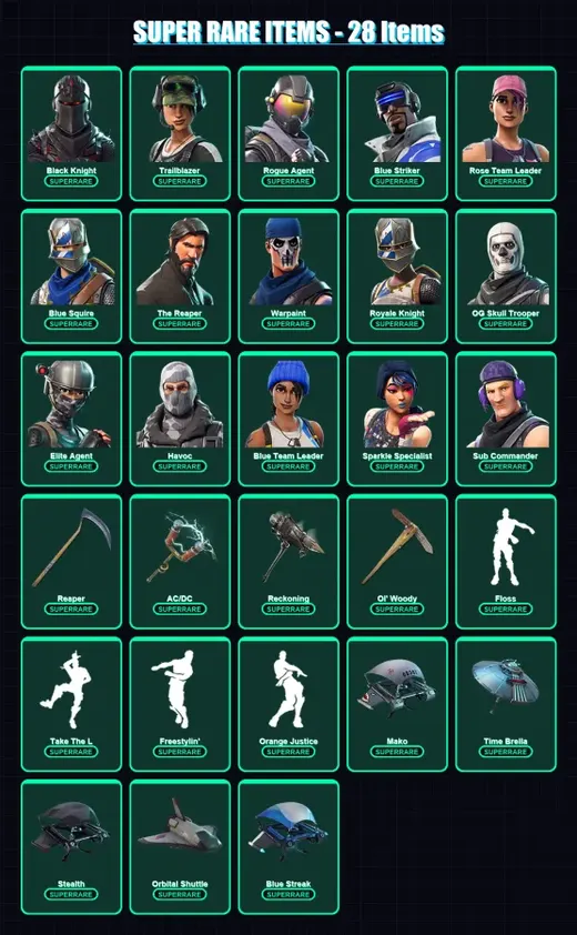 [PC/XBOX/PSN] | Black Knight | Trailblazer | Rogue Agent | Blue Striker | Rose Team Leader | 142 skin | 128 pickaxe | 160 emote | 111 glider | Lv166