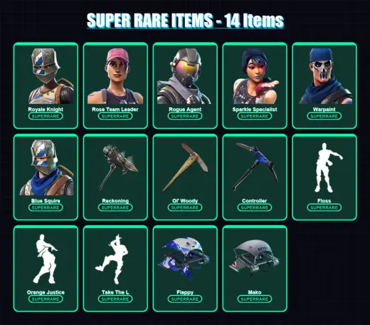 [PC/PSN] | Royale Knight | Rose Team Leader | Rogue Agent | Sparkle Specialist | Warpaint | 43 skin | 35 pickaxe | 38 emote | 40 glider | Lv506