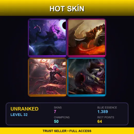 LAS | Dark Star Thresh | Demonblade Tryndamere | Nightbringer Soraka | Buccaneer Tristana | 7 Skin | 50 Champ | Lv32