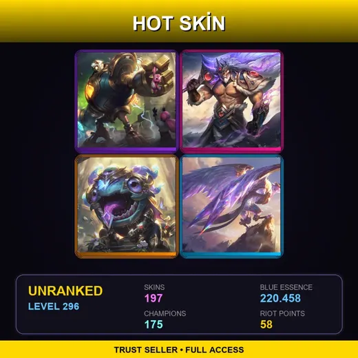 EUW | Victorious Blitzcrank | Victorious Tryndamere | Victorious Kog'Maw | Victorious Anivia | 197 Skin | 175 Champ | Lv296