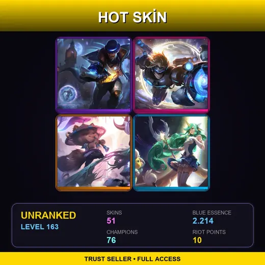 LAN | Pulsefire Twisted Fate | Spirit Blossom Teemo | Star Guardian Soraka | PROJECT: Ashe | 51 Skin | 76 Champ | Lv163