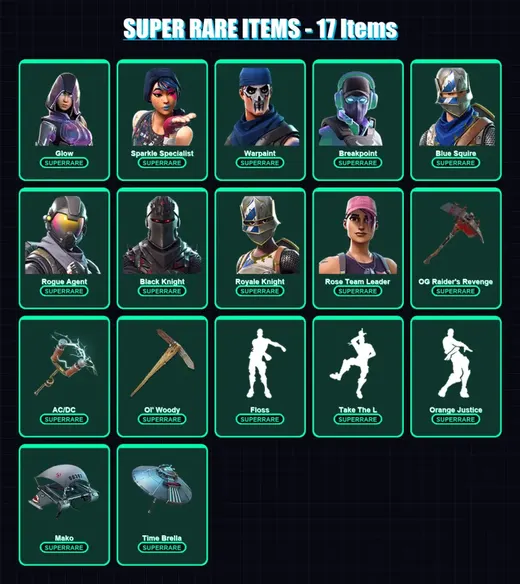 [PC/XBOX] | Glow | Sparkle Specialist | Warpaint | Breakpoint | Blue Squire | 72 skin | 87 pickaxe | 86 emote | 80 glider | Lv2177