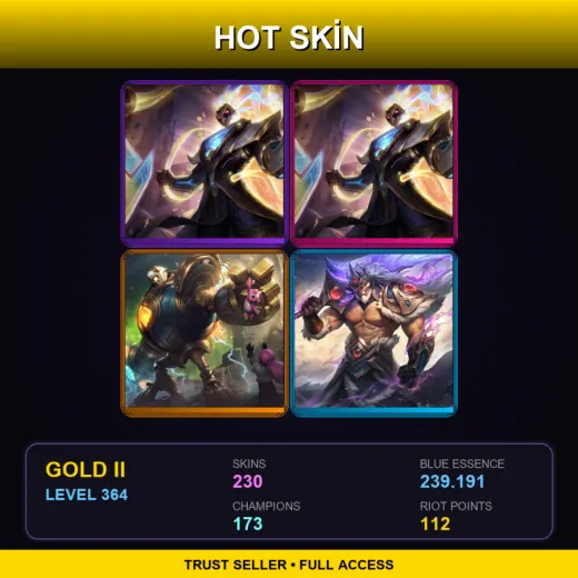 BR | Prestige Pulsefire Thresh (2022) | Prestige Pulsefire Thresh | Victorious Blitzcrank | 230 Skin | 173 Champ | Gold II | Lv364