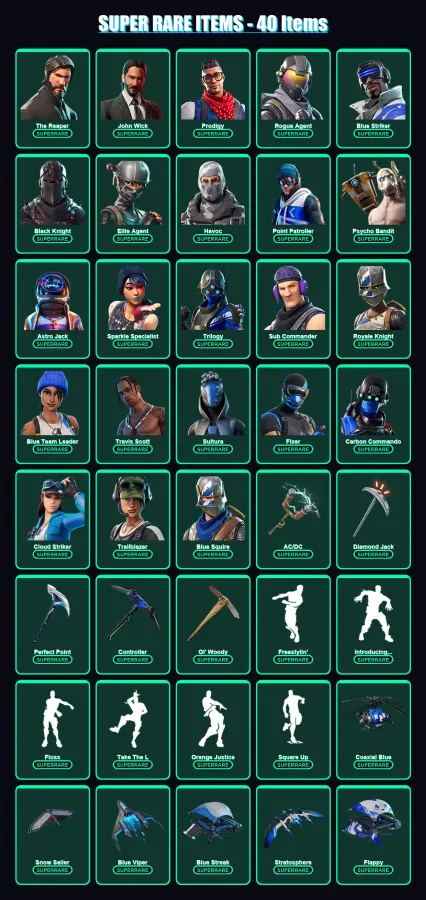 [PS4/PS5/PC] | The Reaper | John Wick | Prodigy | Rogue Agent | Blue Striker | 511 skin | 548 pickaxe | 343 emote | 260 glider | Lv3509