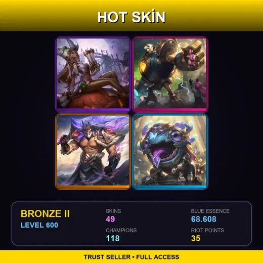 BR | Victorious Blitzcrank | Victorious Tryndamere | Prestige Bewitching Miss Fortune | Victorious Kog'Maw | 49 Skin | 118 Champ | Bronze II | Lv600 — Pre Void Kassadin