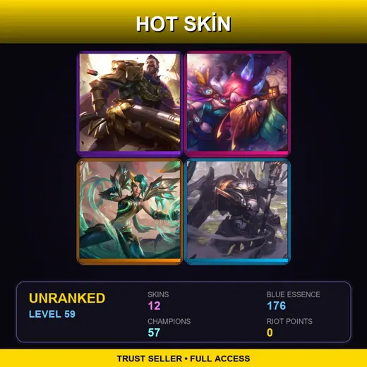 TR | Victorious Graves | Elderwood Xayah | Lagoon Dragon Kai'Sa | Mecha Kingdoms Jax | 12 Skin | 57 Champ | Lv59