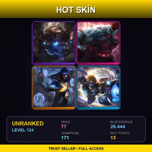 SG | Hextech Galio | Hextech Sion | Spirit Blossom Tristana | Pulsefire Twisted Fate | 77 Skin | 171 Champ | Lv124