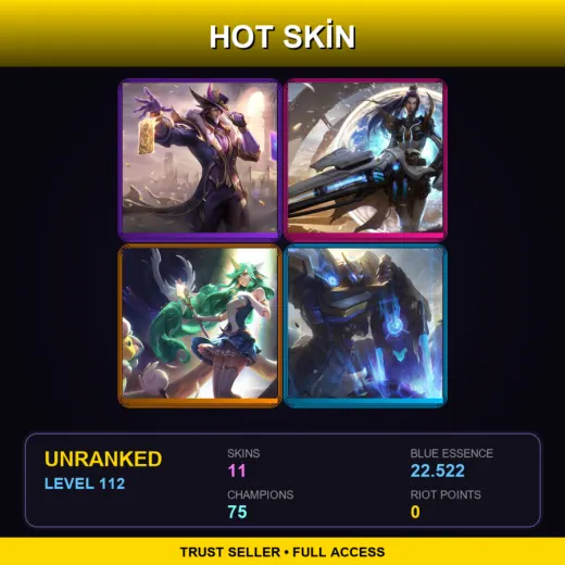 VN | Victorious Twisted Fate | Pulsefire Caitlyn | Star Guardian Soraka | Mecha Kingdoms Garen | 11 Skin | 75 Champ | Lv112