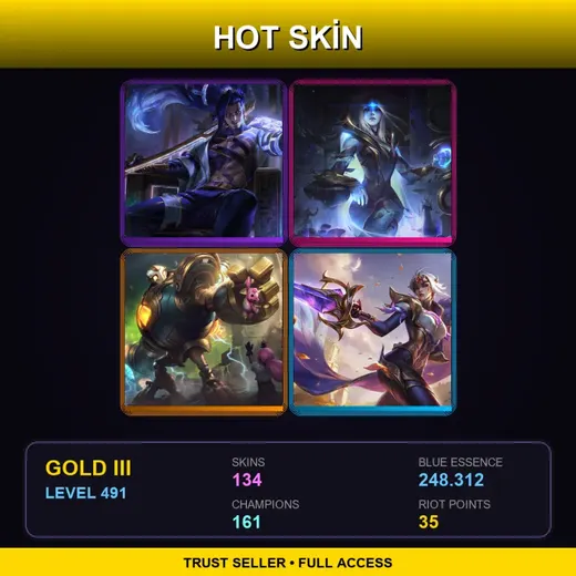 BR | Prestige Inkshadow Yasuo | Cosmic Queen Ashe | Victorious Blitzcrank | Victorious Fiora | 134 Skin | 161 Champ | Gold III | Lv491