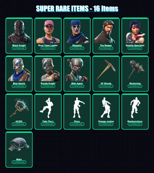 [PC/PSN] | Black Knight | Rose Team Leader | Warpaint | The Reaper | Sparkle Specialist | 30 skin | 24 pickaxe | 32 emote | 30 glider | Lv424