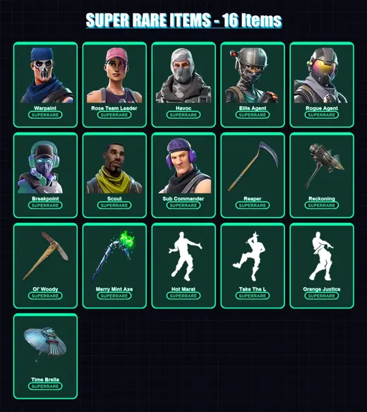 [PS4/PS5/XBOX/PC] | Warpaint | Rose Team Leader | Havoc | Elite Agent | Rogue Agent | 232 skin | 179 pickaxe | 141 emote | 162 glider | Lv2151