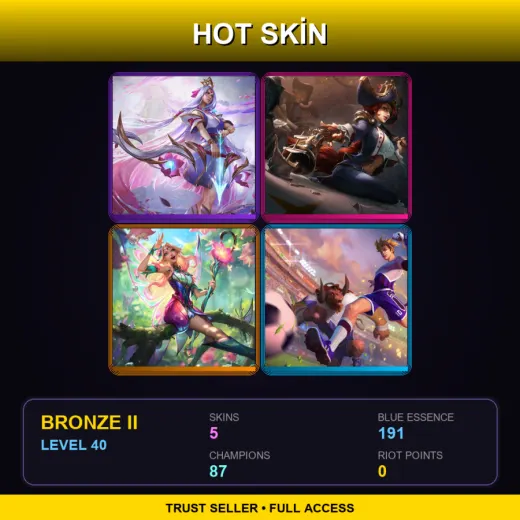 TR | Spirit Blossom Ashe | Waterloo Miss Fortune | Faerie Court Lux | Striker Ezreal | 5 Skin | 87 Champ | Bronze II | Lv40