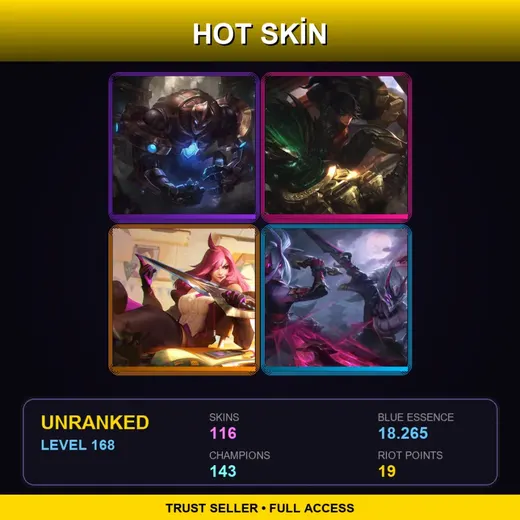 SG | Hextech Galio | Battle Academia Katarina | Blood Moon Master Yi | PROJECT: Yi | 116 Skin | 143 Champ | Lv168