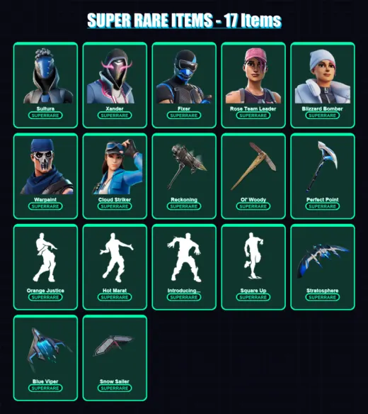 [PS4/PS5/XBOX/PC] | Sultura | Xander | Fixer | Rose Team Leader | Blizzard Bomber | 88 skin | 112 pickaxe | 101 emote | 110 glider | Lv1540