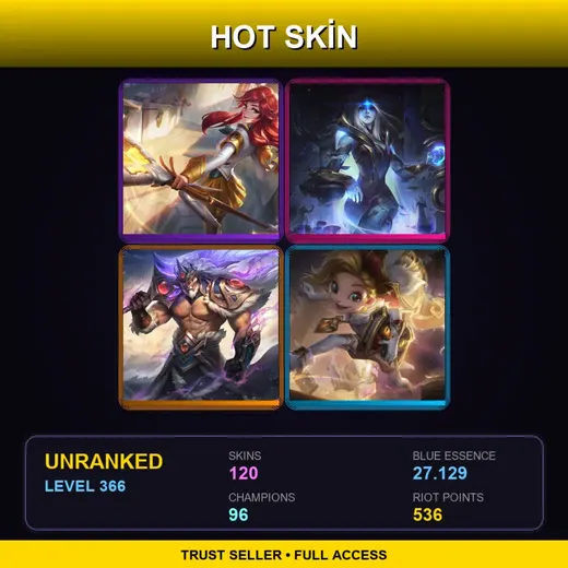 BR | Victorious Tryndamere | Prestige Battle Academia Lux | Prestige Arcanist Zoe | Spirit Blossom Evelynn | 120 Skin | 96 Champ | Lv366 — Infiltrator Irelia