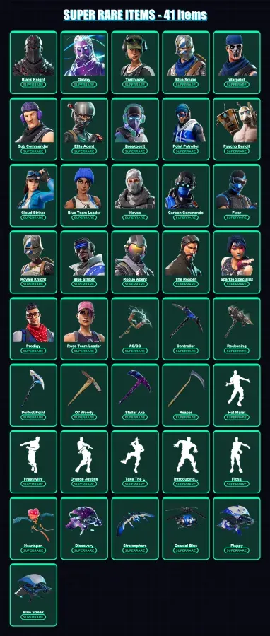 [PC/XBOX/PSN] | Black Knight | Galaxy | Trailblazer | Blue Squire | Warpaint | 332 skin | 270 pickaxe | 189 emote | 198 glider | Lv2582
