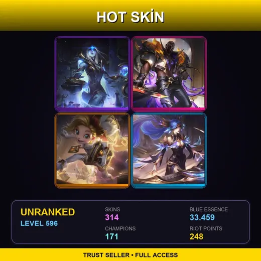 SG | Prestige Soul Fighter Pyke | Prestige Arcanist Zoe | Victorious Sona | Hextech Tristana | 314 Skin | 171 Champ | Lv596
