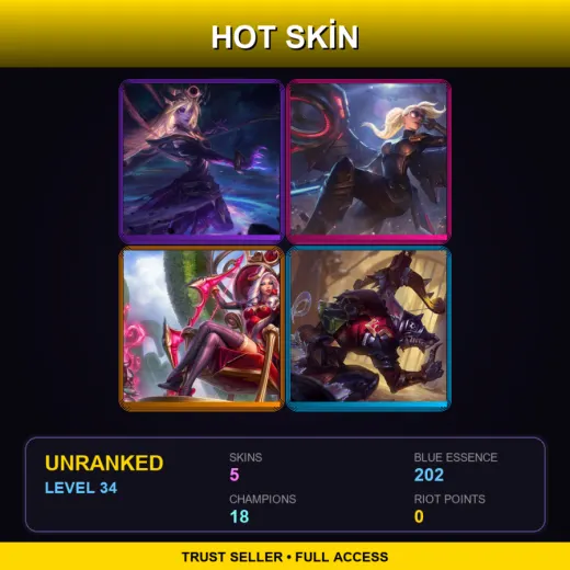 TR | Dark Cosmic Lux | Riot Kayle | Heartseeker Ashe | Medieval Twitch | 5 Skin | 18 Champ | Lv34