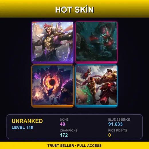 VN | Victorious Draven | Conqueror Nautilus | Dark Star Malphite | Spirit Blossom Riven | 48 Skin | 172 Champ | Lv146