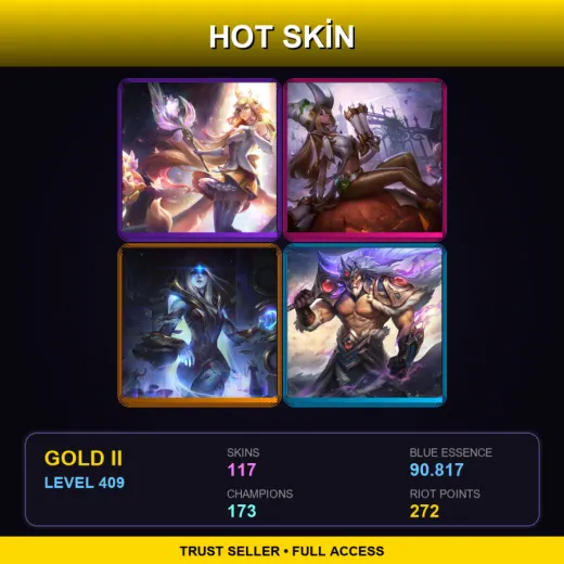 LAN | Prestige Star Guardian Soraka | Prestige Bewitching Miss Fortune | Cosmic Queen Ashe | 117 Skin | 173 Champ | Gold II | Lv409
