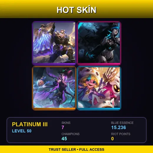 EUW | Victorious Braum | Shadow Evelynn | Bewitching LeBlanc | Furyhorn Cosplay Veigar | 7 Skin | 45 Champ | Platinum III | Lv50