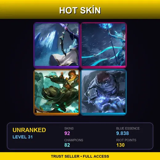EUW | Queen Ashe | Frost Queen Janna | Jade Dragon Wukong | Northern Storm Volibear | 92 Skin | 82 Champ | Lv31