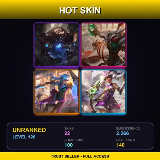 LAN | Hextech Galio | Battle Academia Leona | Warring Kingdoms Azir | Battle Queen Qiyana | 22 Skin | 100 Champ | Lv120
