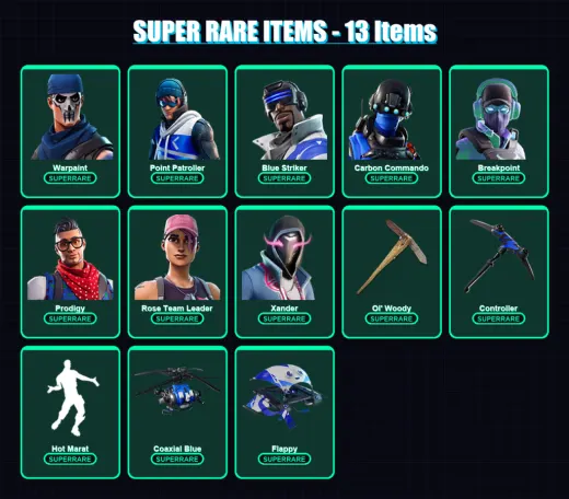[PS4/PS5/XBOX/PC] | Warpaint | Point Patroller | Blue Striker | Carbon Commando | Breakpoint | 90 skin | 135 pickaxe | 111 emote | 109 glider | Lv16