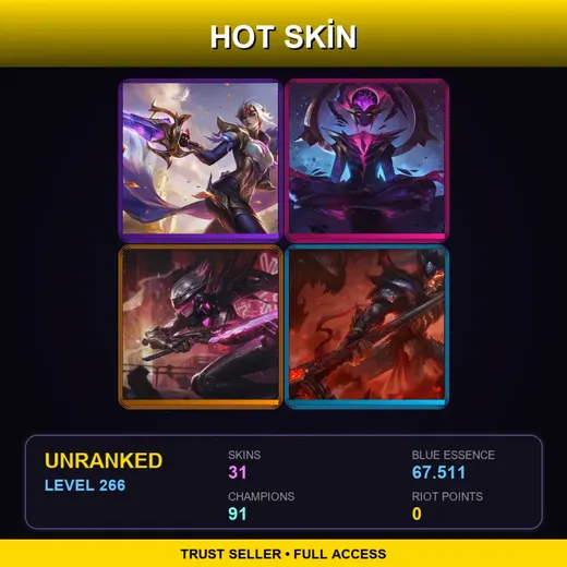 LAN | Victorious Fiora | Dark Star Karma | PROJECT: Fiora | Dragonslayer Xin Zhao | 31 Skin | 91 Champ | Lv266