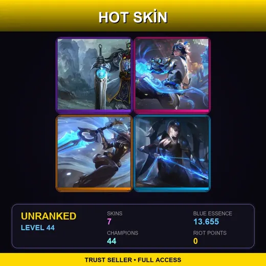 LAN | King Tryndamere | Porcelain Protector Ezreal | Dawnbringer Riven | Worlds 2017 Ashe | 7 Skin | 44 Champ | Lv44 — Worlds 2017 Ashe