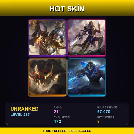 VN | Prestige Obsidian Dragon Sett | Victorious Lucian | Conqueror Alistar | Hextech Kassadin | 211 Skin | 172 Champ | Lv267