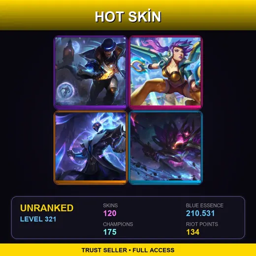 VN | Star Guardian Orianna | Battle Academia Ezreal | Pulsefire Twisted Fate | Blood Moon Tryndamere | 120 Skin | 175 Champ | Lv321