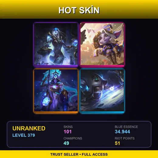 EUW | Hextech Tristana | Spirit Blossom Tristana | Spirit Blossom Evelynn | Cosmic Huntress Nidalee | 101 Skin | 49 Champ | Lv379 — LoL account