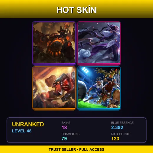 NA | High Noon Urgot | Lunar Goddess Diana | Battlecast Prime Cho'Gath | Superfan Gragas | 18 Skin | 79 Champ | Lv48