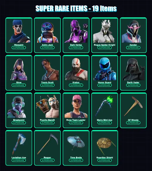 [PC] | Warpaint | Astro Jack | Dark Vertex | Rogue Spider Knight | Xander | 444 skin | 434 pickaxe | 406 emote | 244 glider | Lv3763
