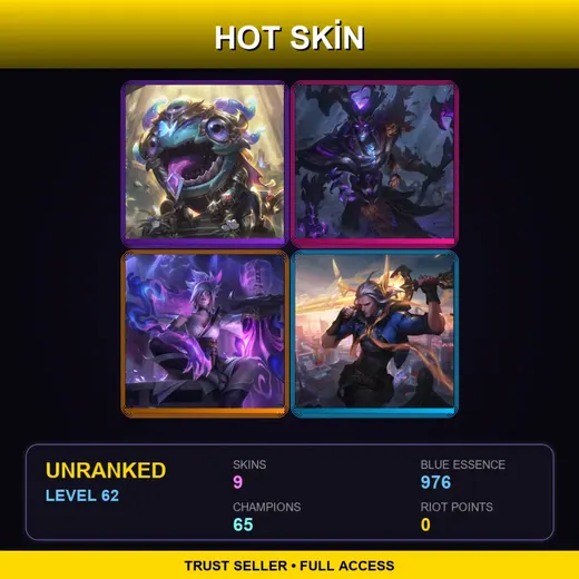 LAN | Victorious Kog'Maw | Elderwood Karthus | Spirit Blossom Riven | Lunar Beast Viego | 9 Skin | 65 Champ | Lv62