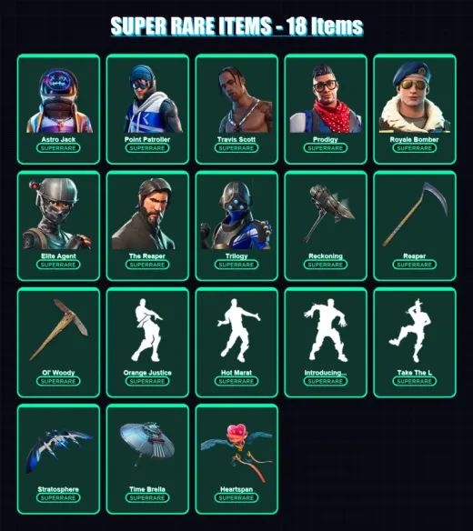 [PS4/PS5/XBOX/PC] | Astro Jack | Point Patroller | Travis Scott | Prodigy | Royale Bomber | 118 skin | 159 pickaxe | 130 emote | 129 glider | Lv3360