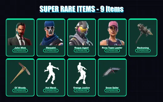 [PS4/PS5/XBOX/PC] | John Wick | Warpaint | Rogue Agent | Rose Team Leader | Sentinel | 74 skin | 63 pickaxe | 66 emote | 57 glider | Lv611