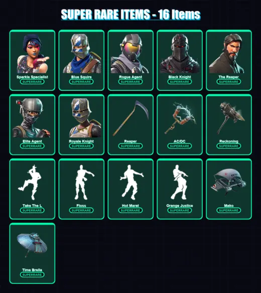 [PC/PSN] | Sparkle Specialist | Blue Squire | Rogue Agent | Black Knight | The Reaper | 188 skin | 202 pickaxe | 203 emote | 160 glider | Lv4290