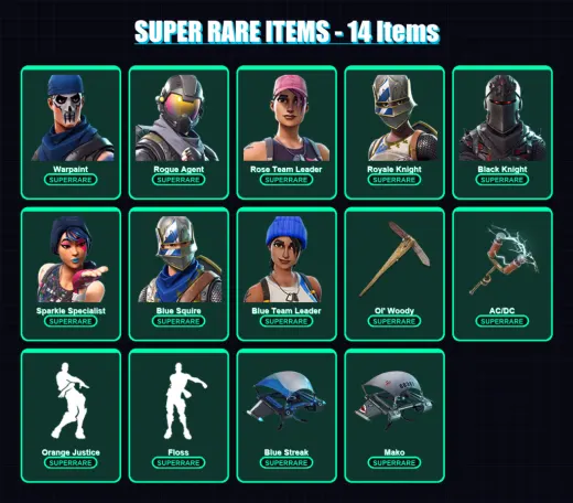 [PS4/PS5/XBOX/PC] | Warpaint | Rogue Agent | Rose Team Leader | Royale Knight | Black Knight | 13 skin | 9 pickaxe | 10 emote | 14 glider | Lv119
