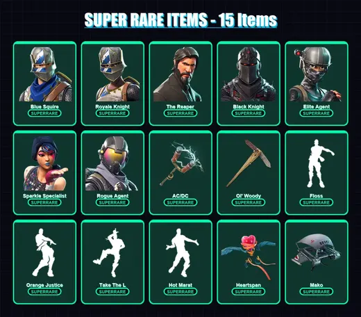 [PS4/PS5/XBOX/PC] | Blue Squire | Royale Knight | The Reaper | Black Knight | Elite Agent | 47 skin | 54 pickaxe | 76 emote | 63 glider | Lv972