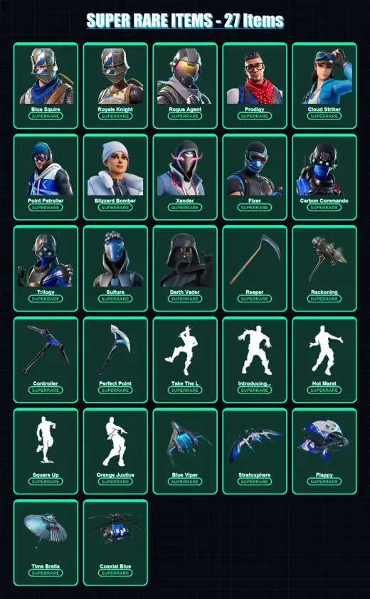 [PC/XBOX/PSN] | Renegade Raider | Blue Squire | Royale Knight | Omega | Midas | 218 skin | 249 pickaxe | 182 emote | 215 glider | Lv2936