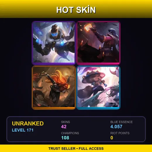 LAS | Blood Moon Twisted Fate | High Noon Katarina | Spirit Blossom Teemo | Pulsefire Lucian | 42 Skin | 108 Champ | Lv171 — Heavenscale Diana