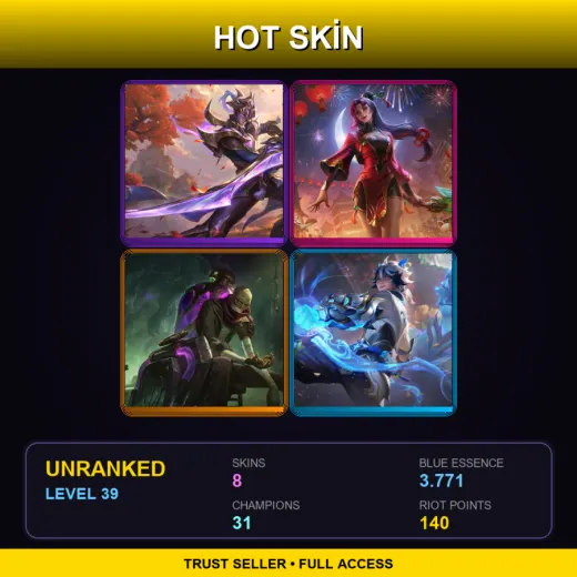 TR | Victorious Master Yi | Firecracker Diana | Arcane Shimmer Lab Singed | Porcelain Protector Ezreal | 8 Skin | 31 Champ | Lv39