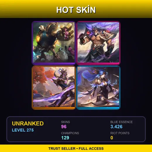 SG | Victorious Blitzcrank | Victorious Tryndamere | Victorious Master Yi | Victorious Sona | 96 Skin | 129 Champ | Lv275