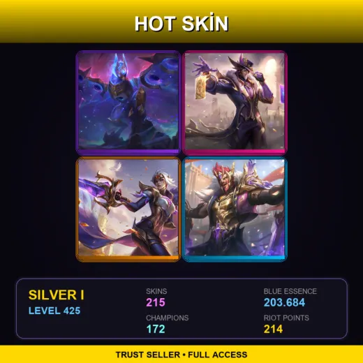 NA | Cosmic Flight Anivia | Victorious Twisted Fate | Victorious Fiora | Victorious Draven | 215 Skin | 172 Champ | Silver I | Lv425