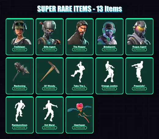 [PS4/PS5/PC] | Trailblazer | Elite Agent | The Reaper | Breakpoint | Rogue Agent | 114 skin | 117 pickaxe | 99 emote | 101 glider | Lv1645