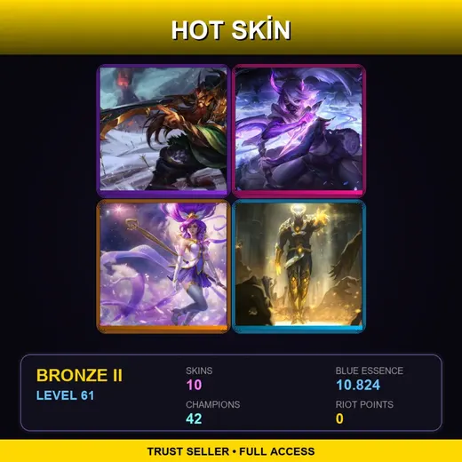 LAS | Warring Kingdoms Tryndamere | Spirit Blossom Akali | Star Guardian Janna | Arclight Brand | 10 Skin | 42 Champ | Bronze II | Lv61