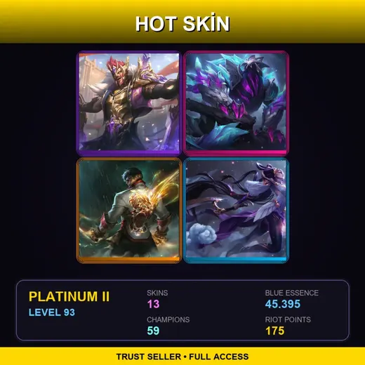 EUW | Victorious Draven | Elderwood Rek'Sai | Dragon Fist Lee Sin | Lunar Goddess Diana | 13 Skin | 59 Champ | Platinum II | Lv93